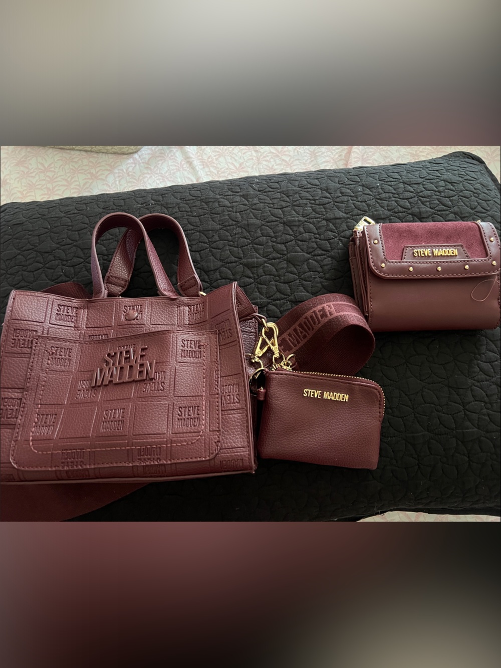 Steve Madden Burgundy 3-Piece Tote, Wristlet & Crossbody Set
